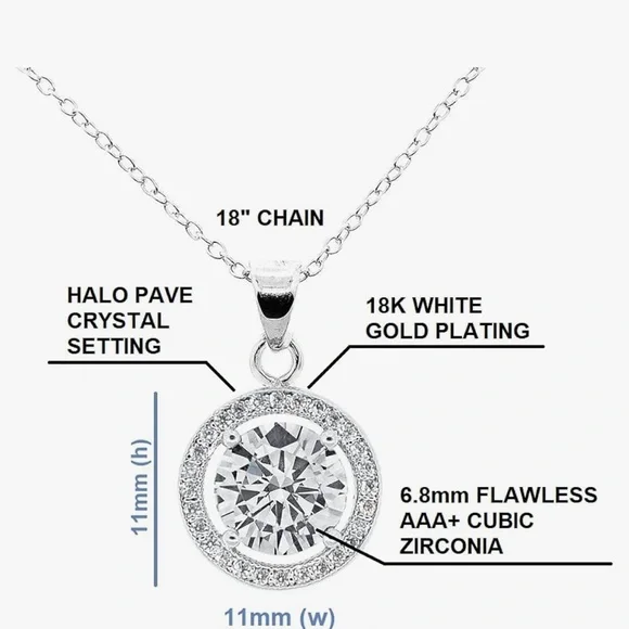 Cate & Chloe 18k White Gold Plated Halo Pendant Necklace & Crystal Stud Earrings - Picture 9 of 10